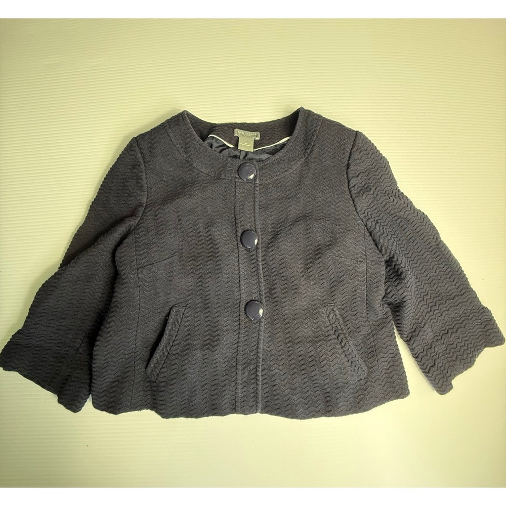 Ann Taylor Petites Women's Navy Blue Button Front Textured Crop Jacket Size 6P